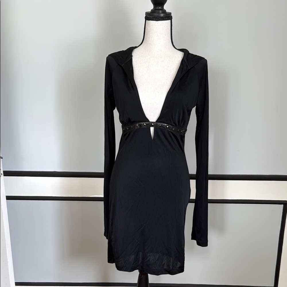 Rock & Republic Black Long Sleeve Hooded Bodycon Dress